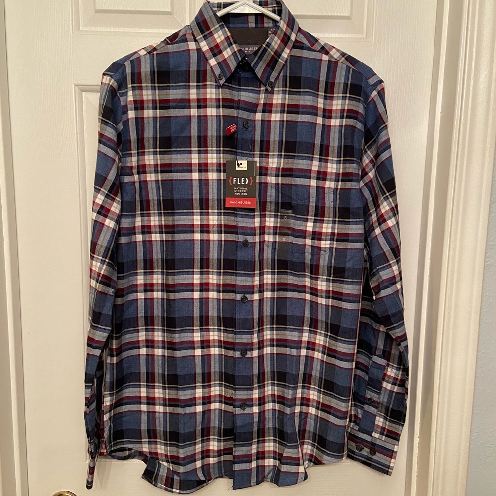 NWT Van Heusen Plaid Non-Iron Dress Shirt Small